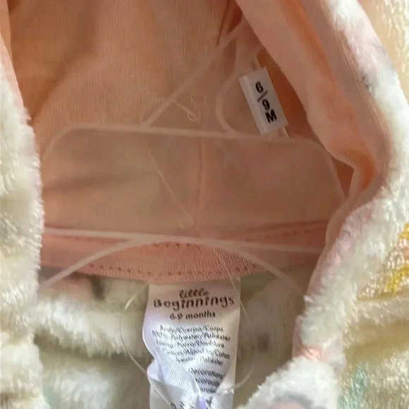 Little Beginnings 6-9 M Baby Animals Romper Hoodie White/Yellow One Piece Zip - Picture 3 of 4